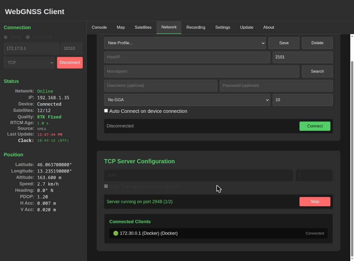 Client collegato al server TCP